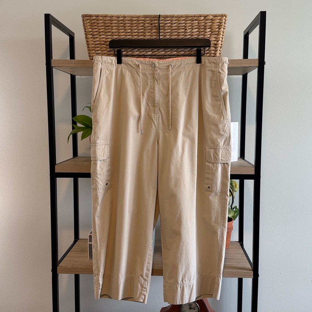 Lauren Ralph Lauren High-Rise Cotton Capri Poplin Woven Cargo Pants, 16W